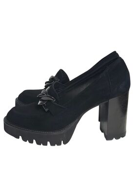 Matteo Bertoni Black Suede Platform Heel Loafers Made In Italy Womens EU 37.5
